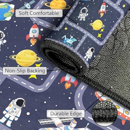 Image of Space Rug for Boys Room 3x5 Feet, Solar System Kids Rugs for Bedroom, Non Slip Galaxy Play Mat, Educational Planet Carpet with Track for Playroom Nursery Classroom Decor