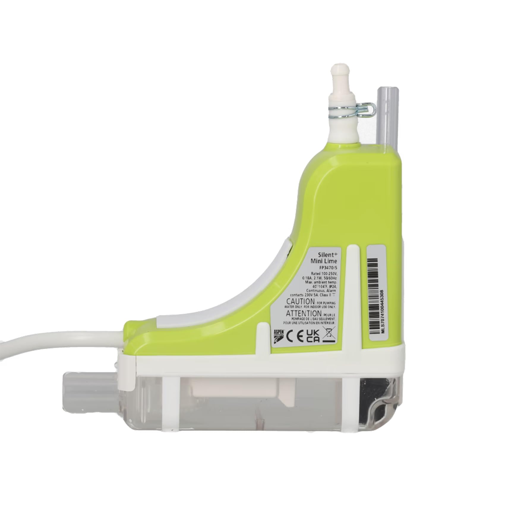 Aspen Pumps FP3470/5 Pompe de Relevage des Condensats Silent+ Mini Lime 5e Génération, Silencieuse 16 dB(A), Débit Max 40 L/h, avec Kit de Goulotte EuroSplit Blanc