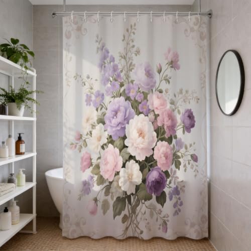 Rideau de douche en tissu imperméable de qualité supérieure motif fleur 3D - 4
