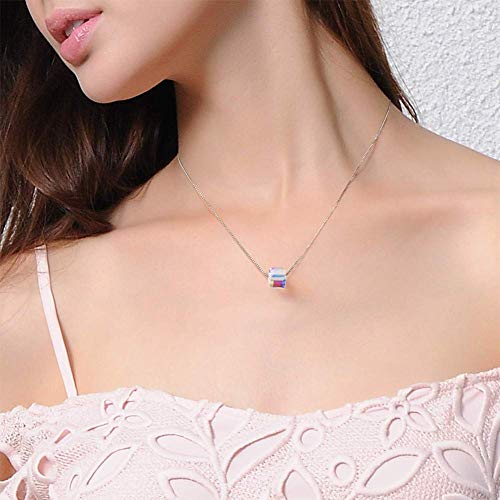 PLATO H S925 Sterling Silver Necklace Crystals Cube Pendant for Women Unique Jewelry with Exquisited Gift Box Valentines Mothers Day for Her4