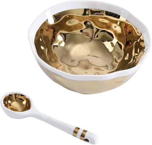 Pampa Bay Obtén el juego de cuenco y cuchara de regalo, diseño dorado ondulado