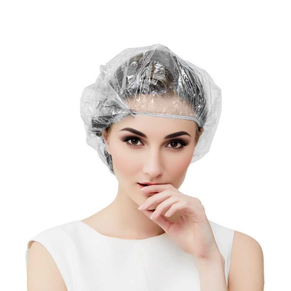 50 Pcs Disposable Shower Caps, 50cm Shower Cap, Plastic Shower Caps, Thick Clear Waterproof Shower Cap, for Home Use Hotel, Spa, Travel