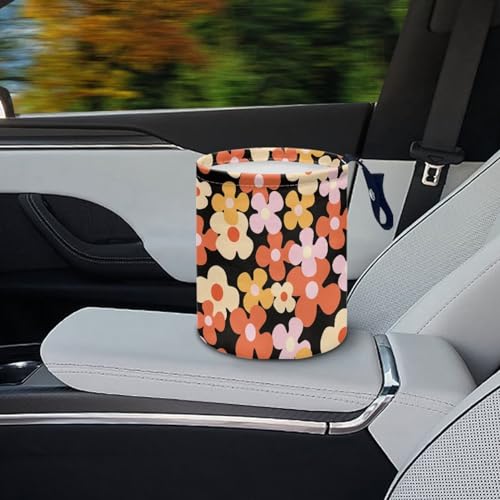 Image of Print Cute Hippie Flower Cartoon Collapsible Waste Basket Bin Multipurpose Trash Bin for Car Hanging Portable Dustbin Bin Accessories Garbage Bin Universal