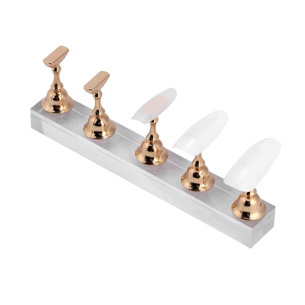 Supporti per supporti per punte per unghie Set di supporti per espositore per unghie finte Set per pratica di nail art Scaffale per mostra di unghie magnetiche in oro