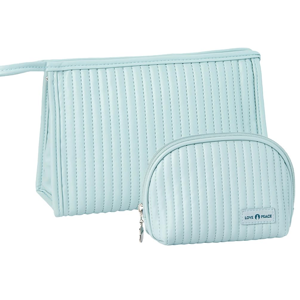 kamumanni 2 Pcs Makeup Bags, Mini Bag for Purse,Flat Bottom Makeup Pouch with Mesh Pockets for Travel, Minimalism Cosmetic Pouch (Light Blue)