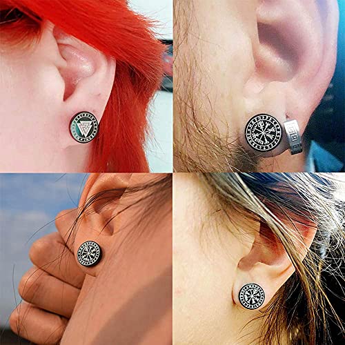 FLYUN Norse Viking Runes Earrings for Men Hypoallergenic Stainless Steel Punk Huggie Hoop Earring Sturdy Norse Mythology Jewelry Gifts with Delicate Packaging2