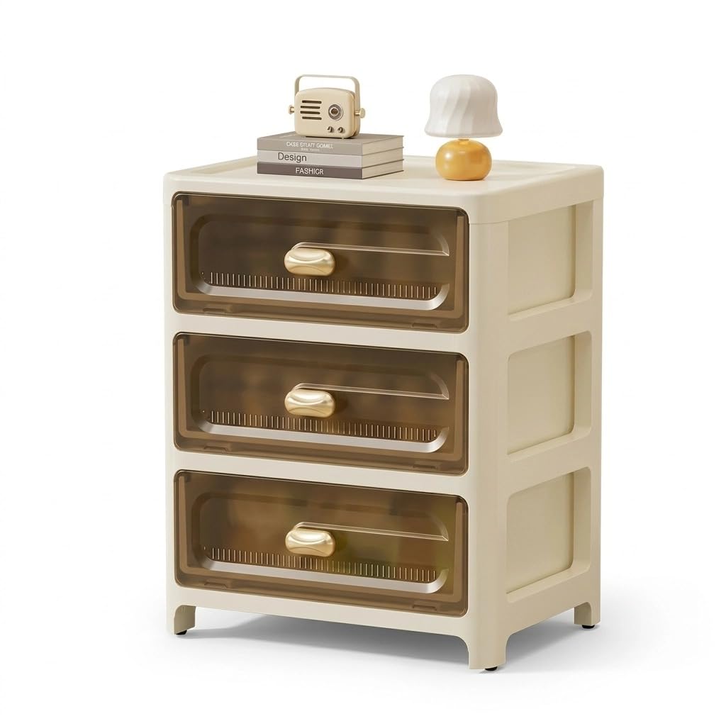 Photo 1 of 3-Tier Rolling Storage Cart with Translucent Drawers, Slim Plastic Organizer Cabinet for Office & Home, Mobile Craft Storage Trolley with Wheels, Fits A4 Paper & Documents, Smoky Tea Brown