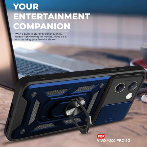 Image of AESTMO Polycarbonate Tough Armor Vivo Y200 Pro 5G Bumper Back Case Cover | Ring Holder & Sliding Camera Shield Cover | 360 Degree Protection Back Case Cover for Vivo Y200 Pro 5G (Blue)