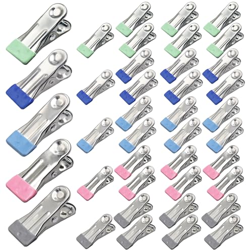 SHENSAIGO Lot de 40 pinces à linge en acier inoxydable, pinces à linge antidérapantes sans impression, pinces stables en métal avec tête en silicone