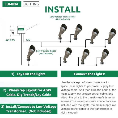 Lumina Lighting® 4W Landscape lighting 12V Landscape Lights Low Voltage Landscape Spotlights Warm White Waterproof Outdoor Replaceable LED Bulb for Garden, Lawn, Porch, Patio and Yard (Bronze, 6-Pack) - Image 5