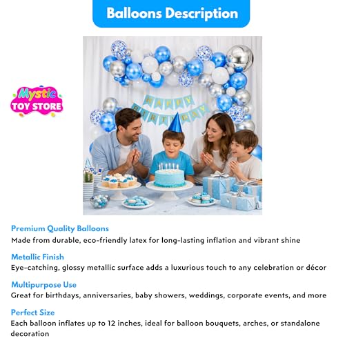 Image of Happy Birthday Decoration Kit for Baby Teenage Girls Men Women Adults Home Table Year With 30 Pc Dark Blue White Silver Balloons 1 Pc Sky Blue Happy Birthday Paper Banner Items Set Combo