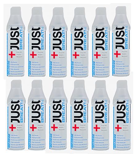 Image of Just Breath Liquid Oxygen Drops /Portable Oxygen Can /Respiratory Support for Health, Recovery, Sports, Outdoor Performance & Altitude /Fresh Pure Natural Canned Oxygen (12 Litre, 250+ Spray, Pack of 12)