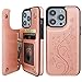 Vaburs Compatible with iPhone 14 Pro Case Wallet with Card Holder,Embossed Butterfly Pattern PU Leather Double Buttons Flip Protective Shockproof Cover for Magnetic Car Mount 6.1 Inch (Rose Gold)