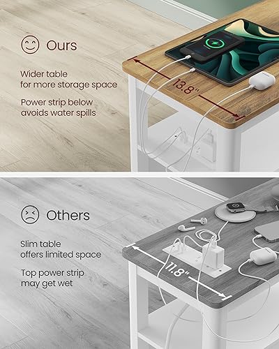 VASAGLE Side Table with Charging Station, Narrow Nightstand with 2 Drawers, Living Room End Table with Storage, for Small Spaces, Coastal Style, Rustic Walnut and Classic White ULET322T14 - Image 9