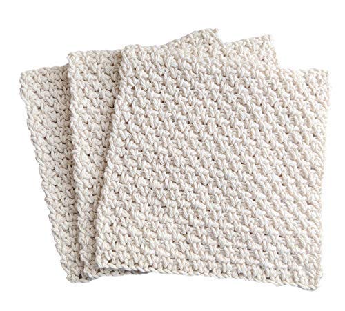 Off White Hand Crochet Home Essential Dishcloths, 7x7 inches - Set of 3