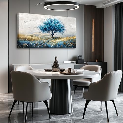 PHAOHUAXM Large Canvas Wall Art For Living Room Wall Decor For Bedroom Blue Tree Landscape Wall Paintings Office Decorations Farmhouse Mural Artwork Room Home Decor Posters Aesthetics 24x48 In