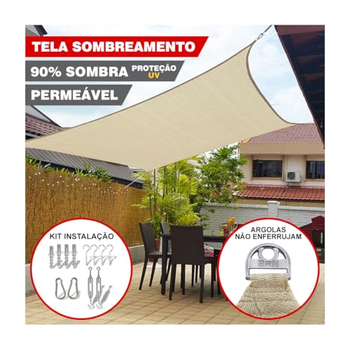 Toldo Lona Tela Sombreamento Retangular 5x3 + Kit Instação