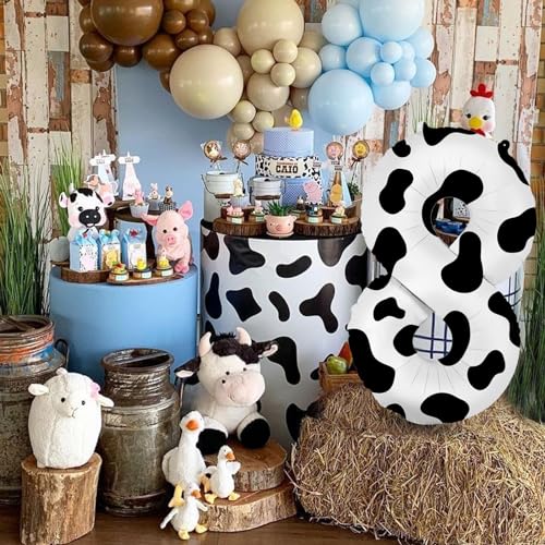 Image of 40 Inch Cow Print Balloon, Number 8 balloons Cow Balloons for 8st birthday decoration, Large Cow Number Balloons for western party decorations Baby Shower Animal Theme Party Holiday Decor