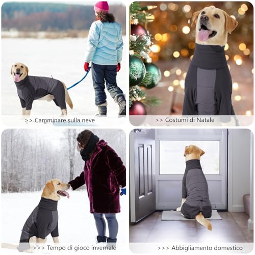 Dotoner Winter Hundemantel mit Beinen, Elastischer Wasserdicht Hundejacke Hund-Overall Fleecefutter Warm, Winddichte Hund Wintermantel mit Geschirrloch für kleine, mittelgroße und große Hunde