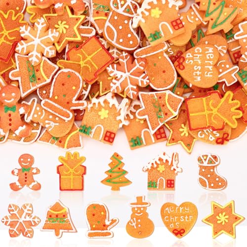Image of JUNEBRUSHS 50 Pcs Christmas Mini Resin Gingerbread Man, Fake Gingerbread Christmas Figurines Gingerbread Men Embellishment for Xmas Holiday DIY Crafts Decor