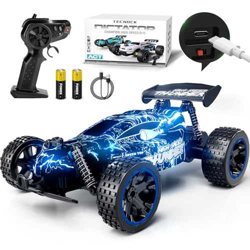 Tecnock RC Cars for Kids, 1:18 Scale 2WD RC Car with LED Lights, 2.4GHz Remote Control Car with USB-C Easy Charging & 50 Mins Playtime, Toys Gifts for Boys & Girls Ages 8-12