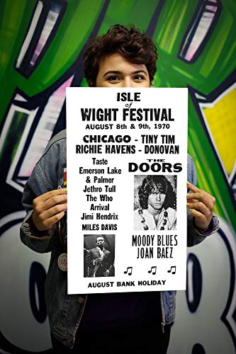 Isle of Wight Festival - The Doors - Miles Davis - Jimi Hendrix - The Who 13”x22” Vintage Style Showprint Poster - Concert Bill - Home Nostalgia Decor Wall Art Print