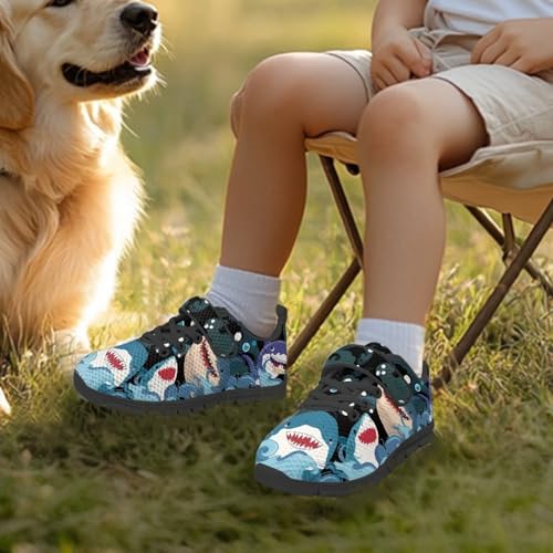 Kids Sneakers Running Tennis Athletic Shoes for Boys&Girls (Little Kid/Big Kid) Cartoon Shark Pattern3