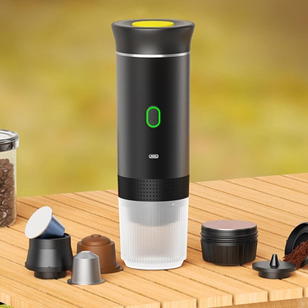 Espressna - Máquina de café expreso portátil 3 en 1 - Compatible con cápsulas Nespresso, Dolce Gusto y Café Picado, 20 Bar, Autocalentador, USB-C, 8,5 × 24,5 cm