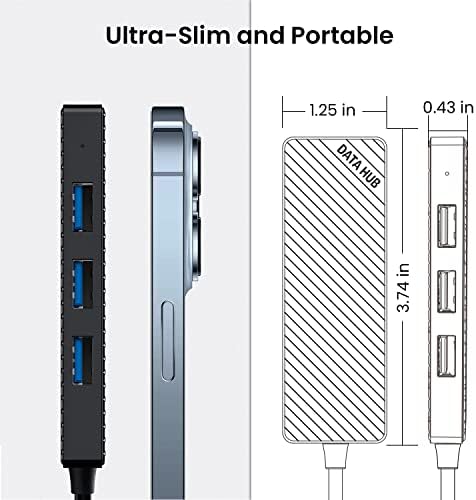 INVZI USB Hub 3.0 4-Port, Ultra Slim Data USB Splitter with 2ft Extended Cable Compatible for PC, MacBook, Mac Pro/Mini, iMac, Laptop, Surface Pro, PS4, XPS, Flash Drive, Xbox One, Mobile HDD