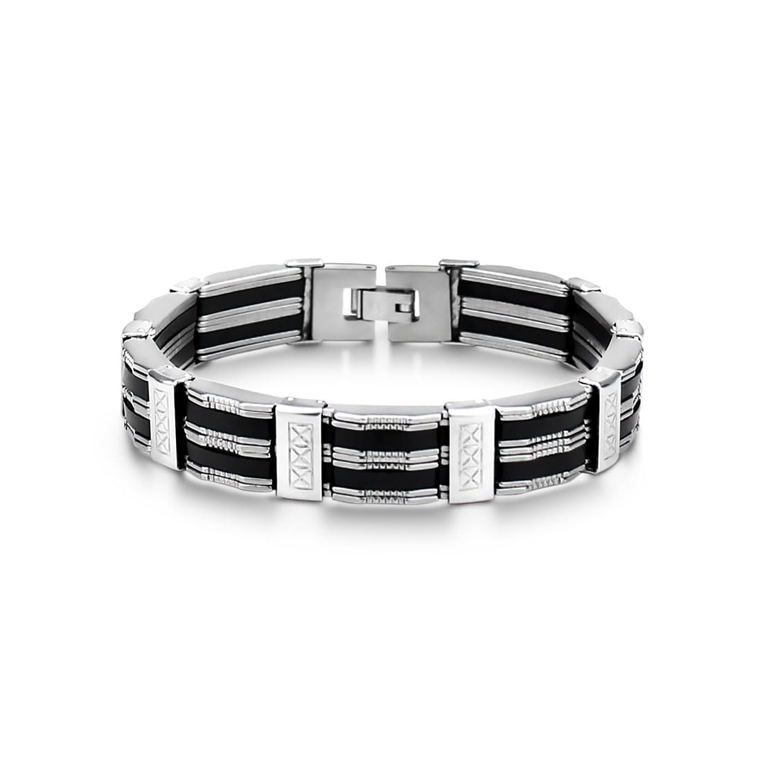 Gobfar Pulsera magnética para hombre, pulsera de acero de titanio Elegante De Acero Inoxidable Moto Biker Cadena Pulsera, Hombre Pulsera de Cadena de Acero Plegable Antialérgico Pulido horizontalmente