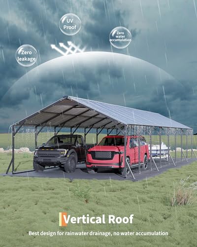 Image of GarveeLife 20'x40'x12' Metal Carport for Multiple Vehicles, Heavy Duty Car Ports, Vertical Roof Design, All-Weather Use, for Full-Size Pickup Trucks, Boats, and Tractors