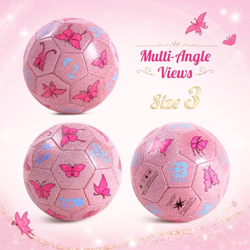 Image of Kids Soccer Ball Size 3 for Toddlers Kids 2-5 5-8 - Glitter Cartoon Design with Pump Deflated - Sports and Outdoors Toys Games - School Birthday Gifts for Boys Girls