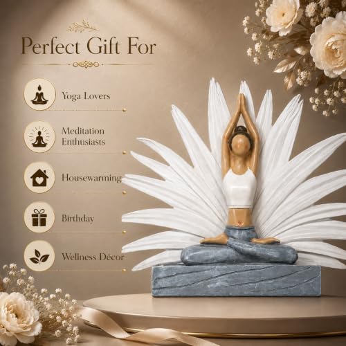 Image of ARMONIA Sukhasana Yoga Lady Showpiece | Premium Polystone YOG Figurine | Spiritual Sculpture for Living Room,Home Decor, Office Desk, Meditation Corner, Yoga Studio & Housewarming Gift | 10 Inches