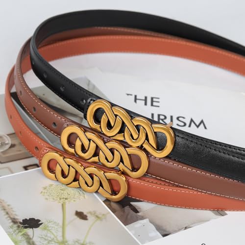 Image of Women's Fashion Classic Metal Buckle Leather Belt with Jeans Dress