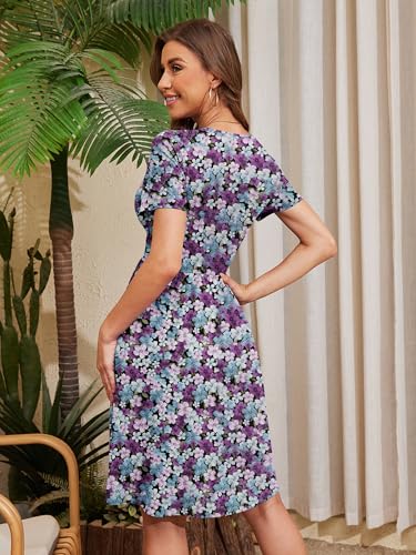 Image of Heymoments Womens Summer Short Sleeve Casual Dresses V-Neck Beach Dress with Pockets S-2XL