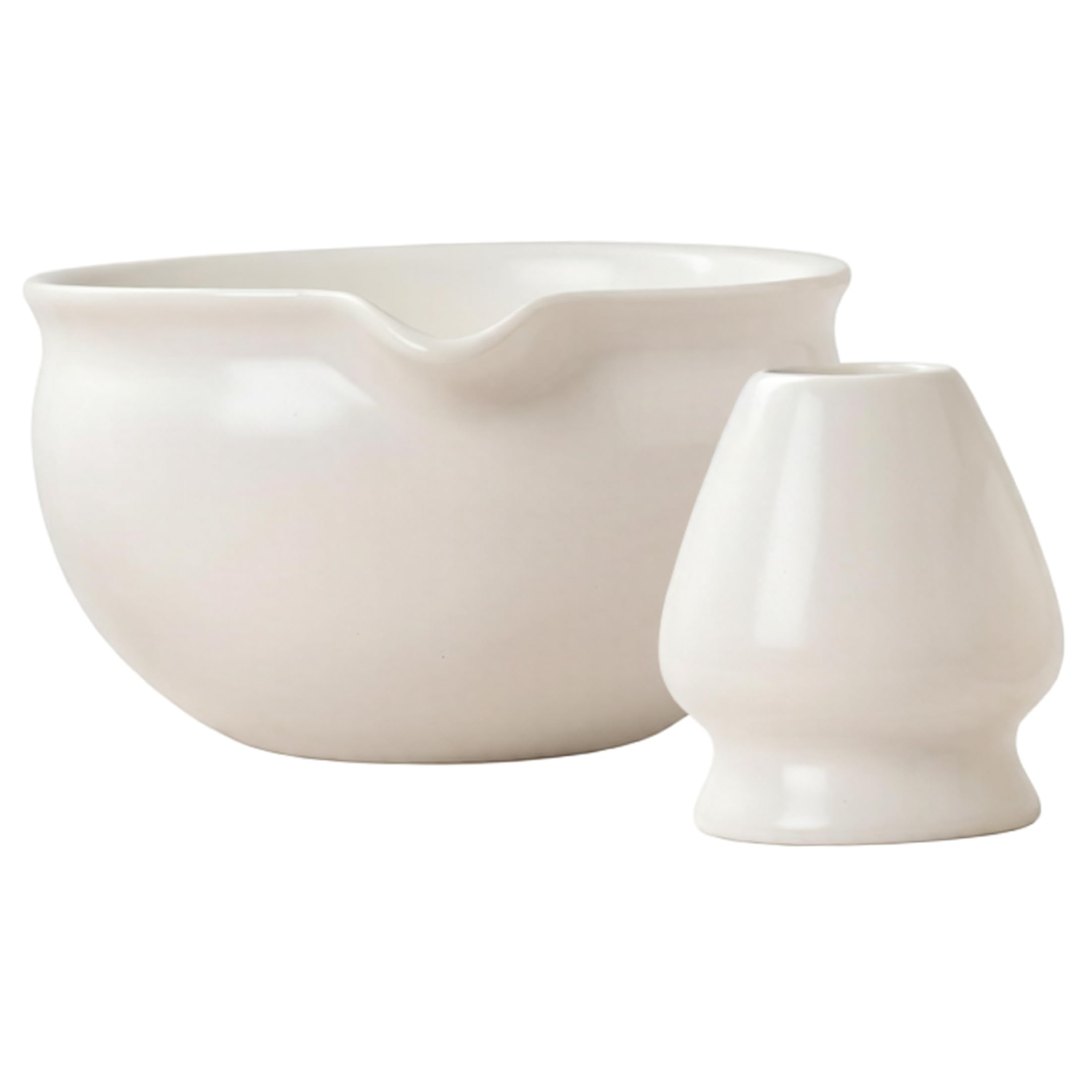 Ginwrek matcha bowl and whisk Matcha Bowl, 1 Set With Spout & Bamboo Whisk Kit Traditional Japanese Tea Set, Matte White