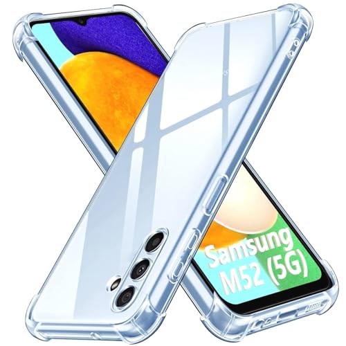 Image of Lustree Back Cover Transparent Case Compatible with Samsung Galaxy M52 5G | Clear + TPU Case with 4 Corner Air Cushion Protection & Camera Protection | Slim& Stylus Cover