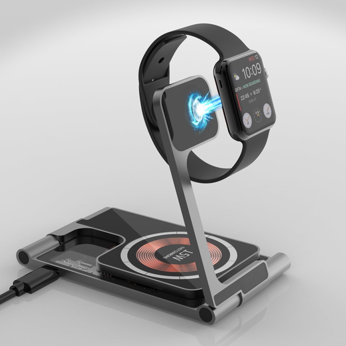 3 in 1 Magnetische Kabellose Ladestation Metall - Dual 15W Schnellladung, Faltbar & Ultra-Slim für Reisen, Büro und Zuhause Kompatibel mit iPhone/Apple Watch/AirPods