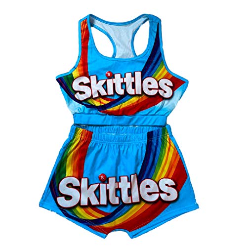 Women's Crop Top Workout Shorts 3D Printed Camisole Cami Vest Yoga Tank Tops,Rainbow Skittles,M #TOP2