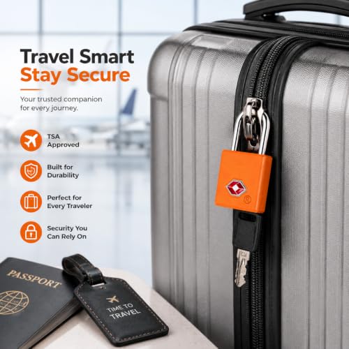 Image of QUIRA TSA Approved Travel Padlock with Key, Luggage Lock for Suitcase, Backpack, Locker & Travel Bags, Heavy Duty Security Lock (Orange)