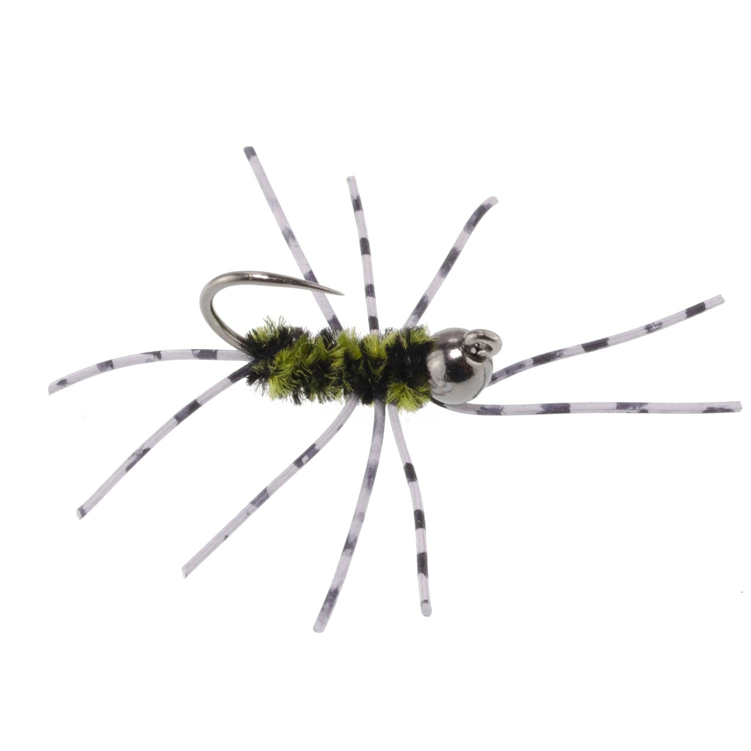 The Fly Fishing Place Tungsten Bead Jigged Pat's Rubber Legs Nymph - Olive/Black with Barred Legs - 6 Flies Hook Size 6