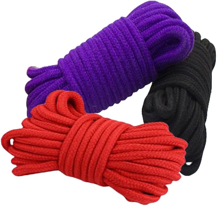 3 Roll Soft Cotton Rope, 32 Feet Length/10m Durable Utility Multifunction Protecting Ending Twisted Long Rope (Red ，Black， Purple)