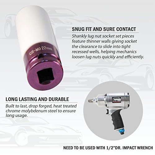 Image of FIRSTINFO 1 /2-Inch Impact Drive Lug Nut 22 mm CR-MO Deep Wheel Protector Impact Socket