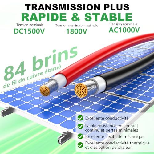 Oududianzi Cable Solaire 6mm2 5m, Rallonge Cable Panneau Solaire 1/2/3/5/8/10/15/20/30m, Étanche IP68 Câble Photovoltaïque avec Connecteurs Mâles et Femelles pour Panneaux Solaires (6mm² 5m) – vue 8