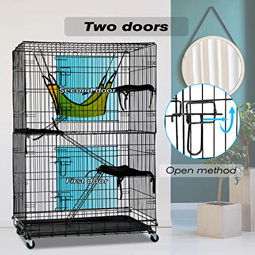 Hcb Cat Kennel Cat Cage Ferret Cage Cat Houses Small Animal Pet Playpen 48" Height / 2 Front Doors / 3 Resting Cushion Beds / 3 Ramp Ladders Stairs / 1 Swing Hammock #TOP2