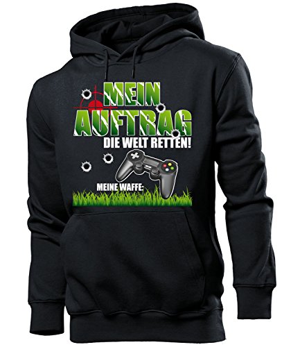 Mein Auftrag die Welt retten Meine Waffe Herren Männer Hoodie Kapuzen Pullover Sweatshirt Pulli Artikel Geschenke Geburtstag Oberteil PC ego