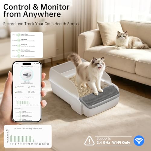 Image of Self Cleaning Cat Litter Box, Open Top Automatic Litter Box, App Control | Anti-Pinch Safety Sensors, 6.5L Waste Drawer with Odor Control, 20 Waste Bags, Large Capacity for Big Cats & Multi-Cat Homes