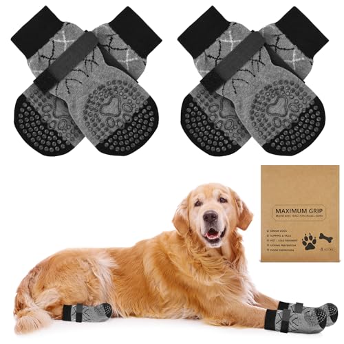Adiwo 2 Paar Anti Rutsch Hundesocken, Doppelseitige Socken für Hunde mit Verstellbaren Riemen, Dog Socks, Hundeschuhe Pfotenschutz Outdoor Inneneinsatz, Geschenk zu Weihnachten, Neujahrsgeschenke, M