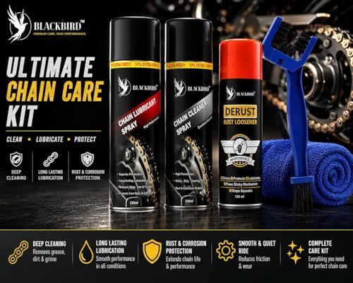 Image of BLACKBIRD Bike Care Kit, 1 Pcs each - Chain Lube 220ml, Chain Cleaner 220ml, De-Rust 120ml, Chain Cleaning Brush and 1 Microfiber Cloth