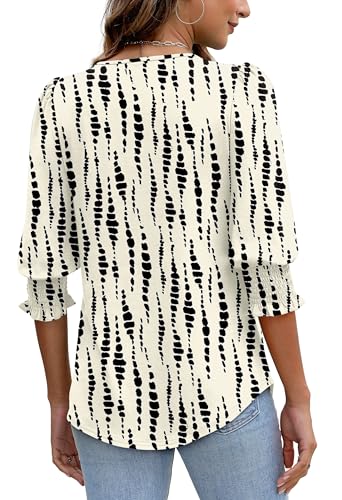 Image of XIEERDUO Blouses for Women Dressy Casual 3 /4 Length Sleeve Womens Tops with Smocked Cuffs